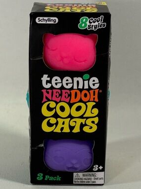 🐾 [BRAND NEW] NEE DOH TEENIE COOL CATS 3-PACK PINK GREEN PURPLE SQUISHY CATS 🐾